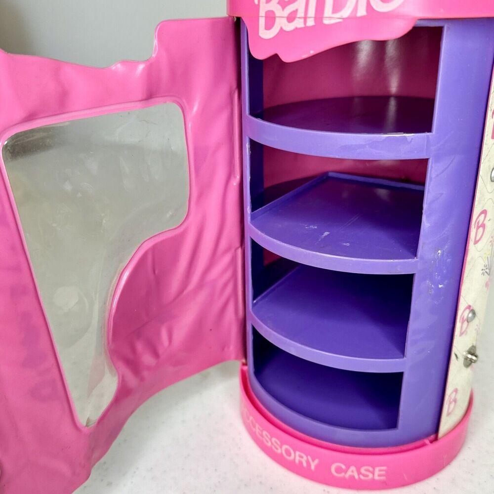 Vtg 1993 Mattel Barbie Doll Accessory Storage Travel Case‎ Cylinder & 3 Hangers - Picture 7 of 12